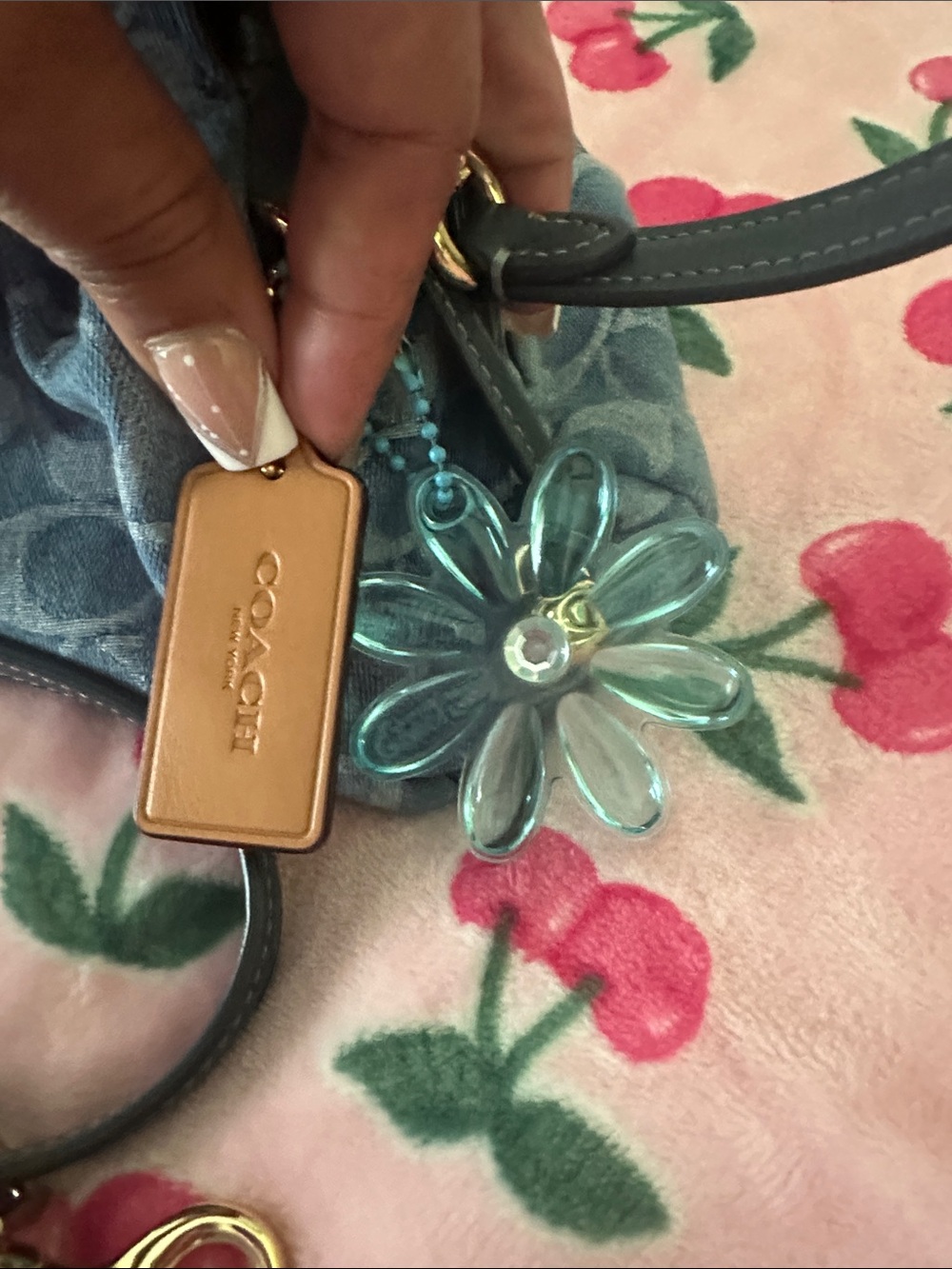 Coach Light Blue Denim Signature Ruched Shoulder Bag - Picture 2 of 11